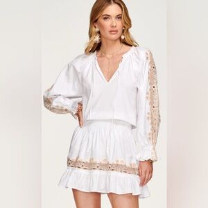 Ramy Brook White Dress with Beige Eyelet Trim